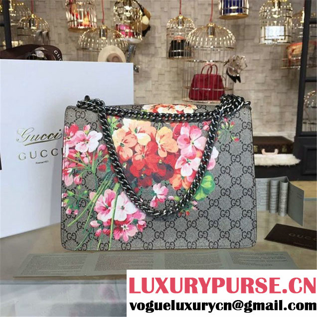 Gucci Dionysus GG Supreme Blooms Print Large Shoulder Bag Fall Winter 2016 Collection Black Suede Beige