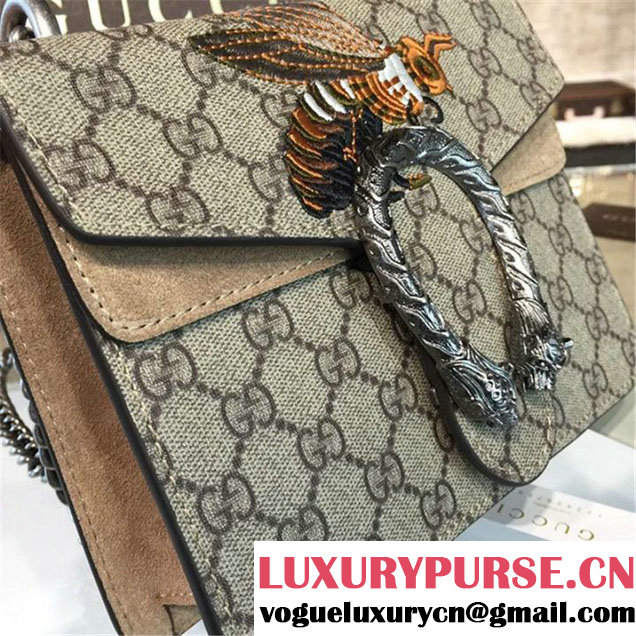 Gucci Dionysus GG Supreme Shoulder Small Bag with Bee Embroidery Fall Winter 2016 Collection Beige Suede Beige