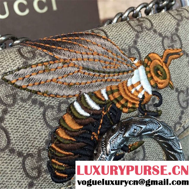 Gucci Dionysus GG Supreme Shoulder Small Bag with Bee Embroidery Fall Winter 2016 Collection Beige Suede Beige