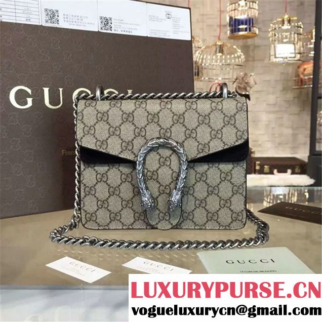 Gucci Dionysus GG Supreme Shoulder Small Bag Fall Winter 2016 Collection Black Suede Beige