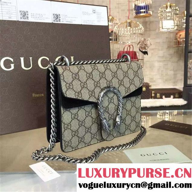 Gucci Dionysus GG Supreme Shoulder Small Bag Fall Winter 2016 Collection Black Suede Beige