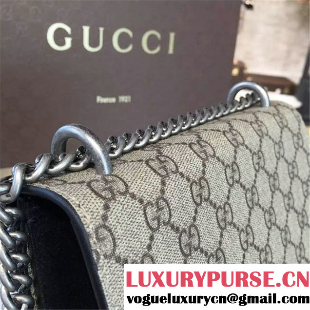 Gucci Dionysus GG Supreme Shoulder Small Bag Fall Winter 2016 Collection Black Suede Beige