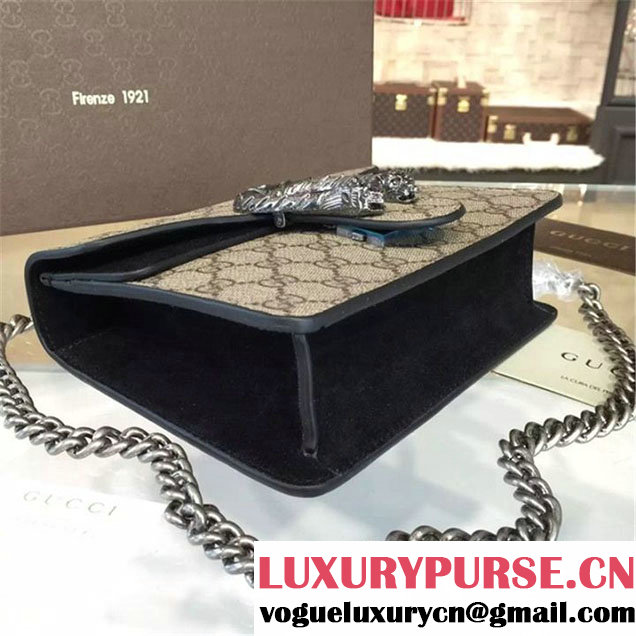 Gucci Dionysus GG Supreme Shoulder Small Bag Fall Winter 2016 Collection Black Suede Beige