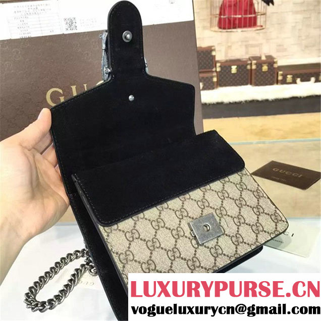 Gucci Dionysus GG Supreme Shoulder Small Bag Fall Winter 2016 Collection Black Suede Beige