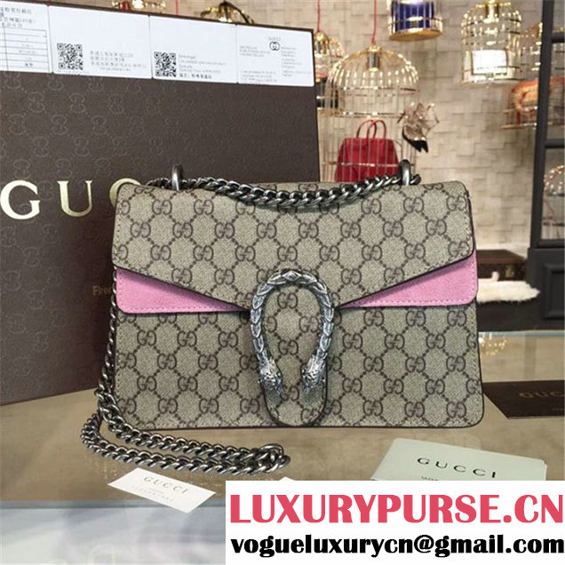 Gucci Dionysus GG Supreme Shoulder Medium Bag Fall Winter 2016 Collection Light Pink Suede Beige