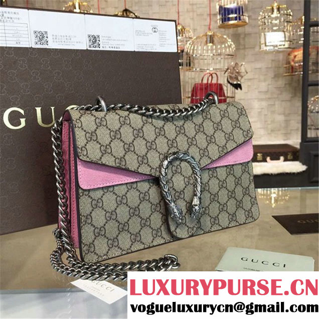 Gucci Dionysus GG Supreme Shoulder Medium Bag Fall Winter 2016 Collection Light Pink Suede Beige