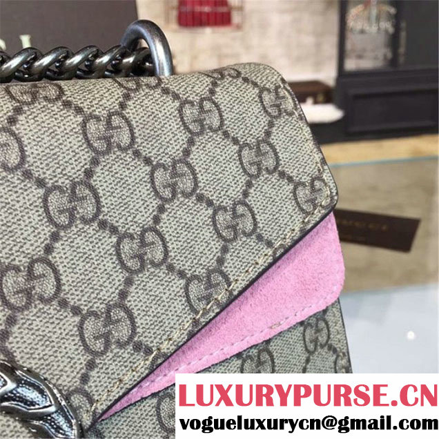Gucci Dionysus GG Supreme Shoulder Medium Bag Fall Winter 2016 Collection Light Pink Suede Beige