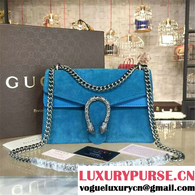 Gucci Dionysus GG Supreme Suede Shoulder Small Bag Fall Winter 2016 Collection Light Blue