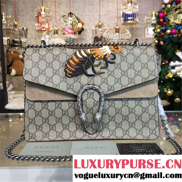 Gucci Dionysus GG Supreme Shoulder Large Bag with Bee Embroidery Fall Winter 2016 Collection Khaki Beige