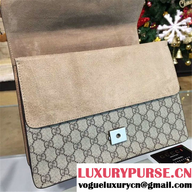 Gucci Dionysus GG Supreme Shoulder Large Bag with Bee Embroidery Fall Winter 2016 Collection Khaki Beige