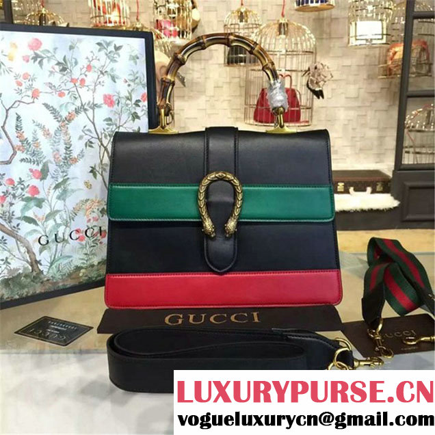 Gucci Dionysus Leather Bamboo Medium Top Handle Bag Fall Winter 2016 Collection Hibiscus Red Green Black