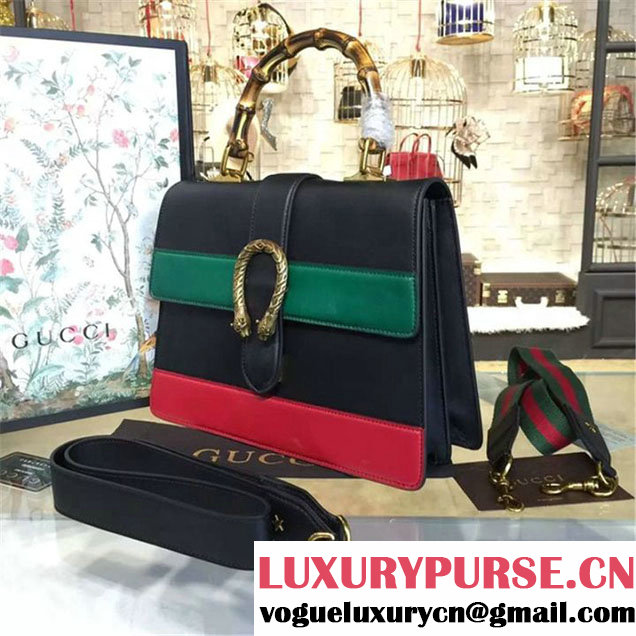 Gucci Dionysus Leather Bamboo Medium Top Handle Bag Fall Winter 2016 Collection Hibiscus Red Green Black