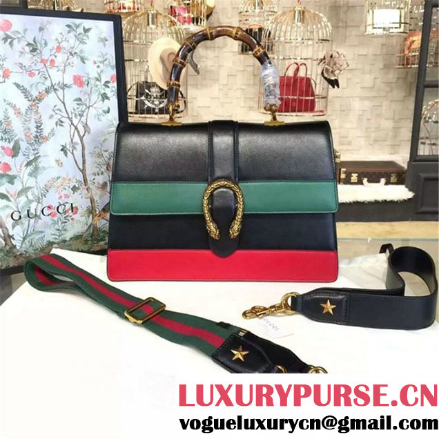 Gucci Dionysus Leather Bamboo Large Top Handle Bag Fall Winter 2016 Collection Hibiscus Red Green Black