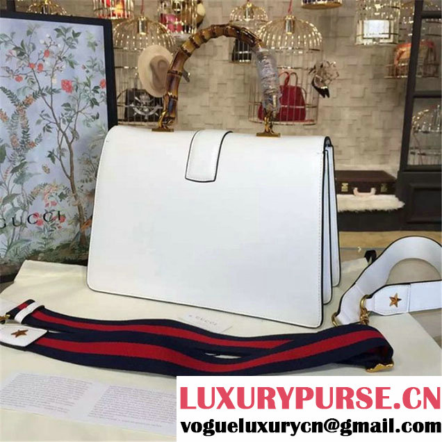 Gucci Dionysus Leather Bamboo Large Top Handle Bag Fall Winter 2016 Collection White Navy Blue Hibiscus Red