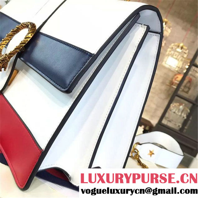 Gucci Dionysus Leather Bamboo Large Top Handle Bag Fall Winter 2016 Collection White Navy Blue Hibiscus Red