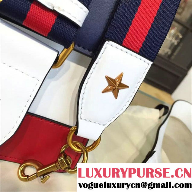 Gucci Dionysus Leather Bamboo Large Top Handle Bag Fall Winter 2016 Collection White Navy Blue Hibiscus Red