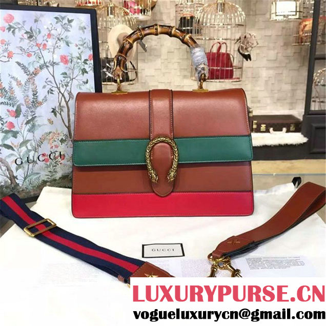 Gucci Dionysus Leather Bamboo Large Top Handle Bag Fall Winter 2016 Collection Hibiscus Red Tan Green