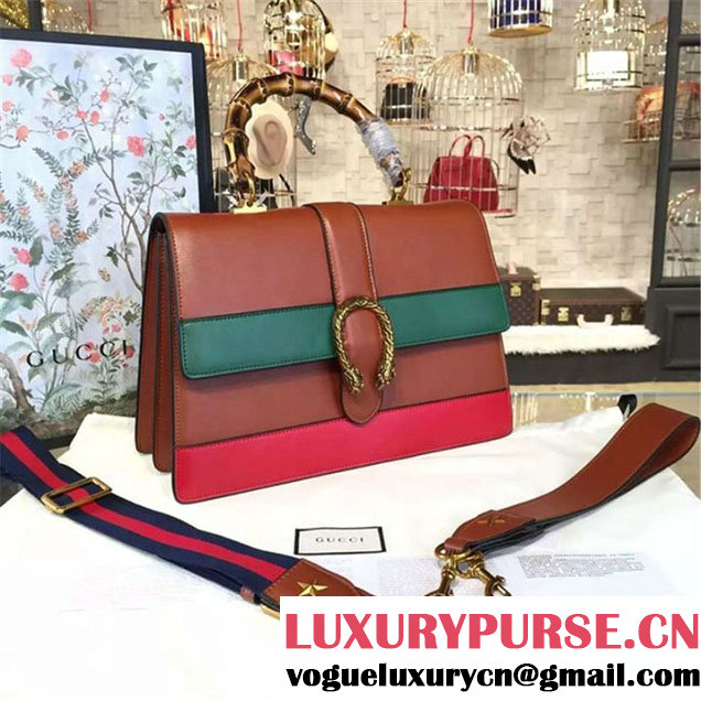 Gucci Dionysus Leather Bamboo Large Top Handle Bag Fall Winter 2016 Collection Hibiscus Red Tan Green