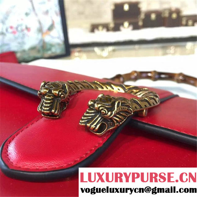 Gucci Dionysus Leather Bamboo Large Top Handle Bag Fall Winter 2016 Collection Hibiscus Red