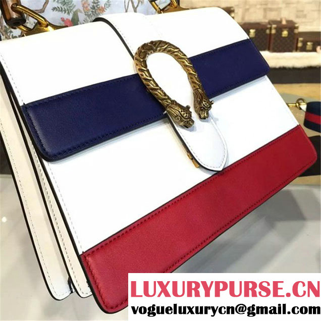 Gucci Dionysus Leather Bamboo Large Top Handle Bag Fall Winter 2016 Collection White Navy Blue Hibiscus Red