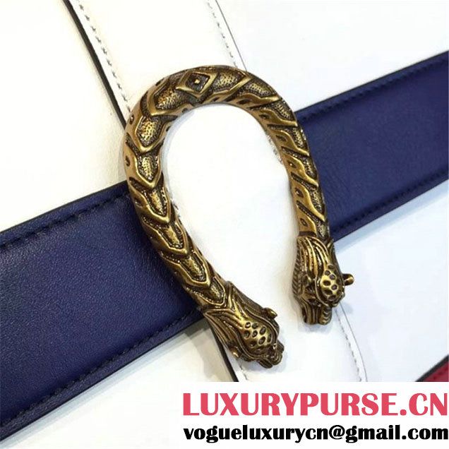 Gucci Dionysus Leather Bamboo Large Top Handle Bag Fall Winter 2016 Collection White Navy Blue Hibiscus Red