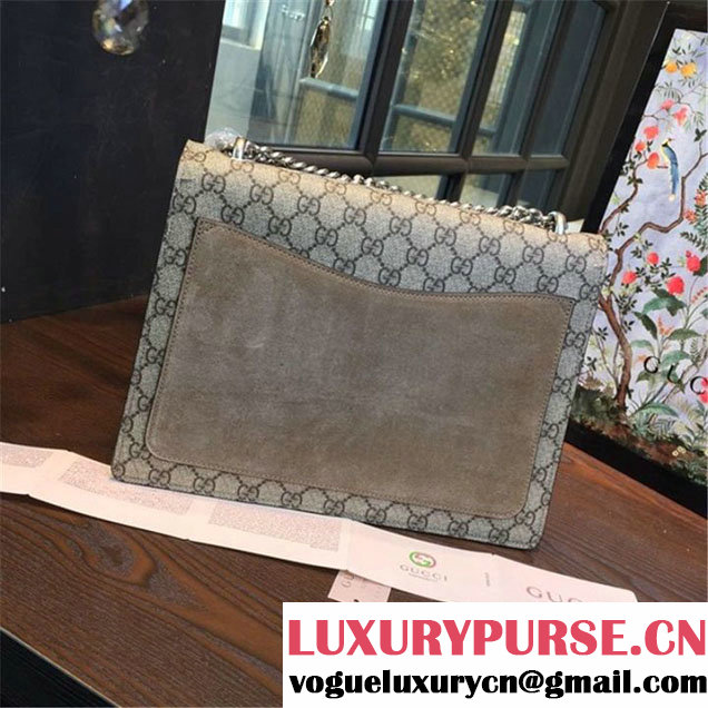 Gucci Dionysus GG Supreme Canvas Butterfly and Flowers Embroidery Medium Shoulder Bag Spring Summer 2016 Collection Tan Suede Beige
