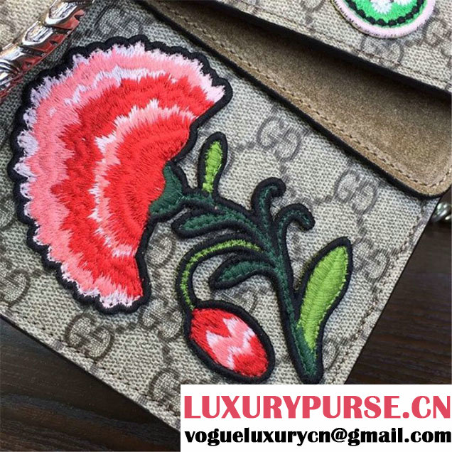 Gucci Dionysus GG Supreme Canvas Butterfly and Flowers Embroidery Medium Shoulder Bag Spring Summer 2016 Collection Tan Suede Beige