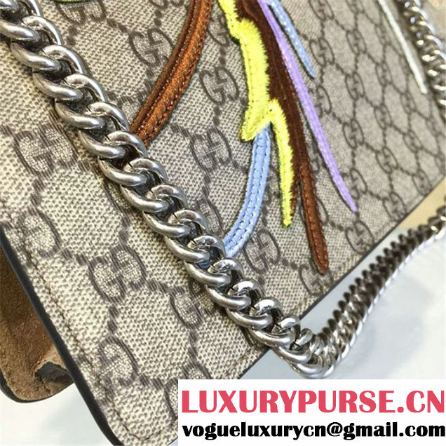 Gucci Dionysus GG Supreme Canvas Shoulder Medium Bag with Phoenix and Flowers Embroidery Fall Winter 2016 Collection Beige Suede Beige