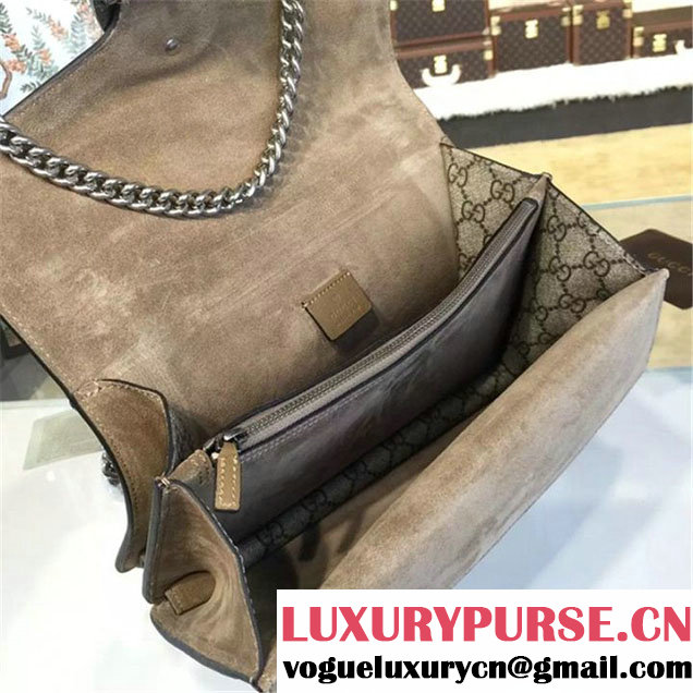 Gucci Dionysus GG Supreme Canvas Shoulder Medium Bag with Phoenix and Flowers Embroidery Fall Winter 2016 Collection Beige Suede Beige