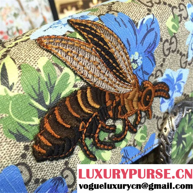Gucci Dionysus GG Supreme Canvas Shoulder Medium Bag Blooms Print with Bee Embroidery Fall Winter 2016 Collection Tan Suede Beige