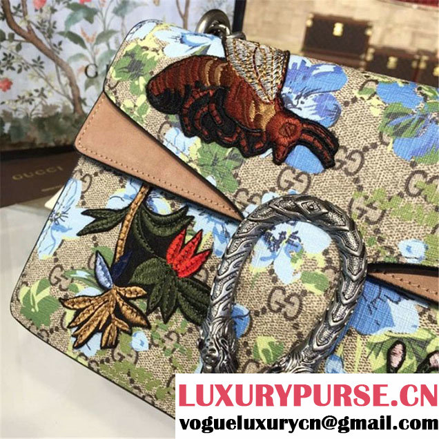 Gucci Dionysus GG Supreme Canvas Shoulder Large Bag Blooms Print with Bee Embroidery Fall Winter 2016 Collection Beige Suede Beige