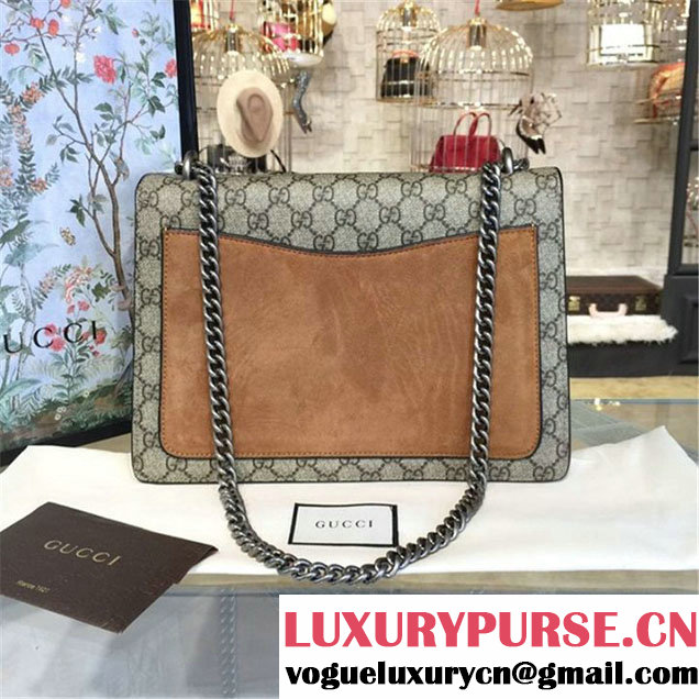 Gucci Dionysus GG Supreme Canvas Butterfly and Flowers Embroidery Large Shoulder Bag Spring Summer 2016 Collection Tan Suede Beige