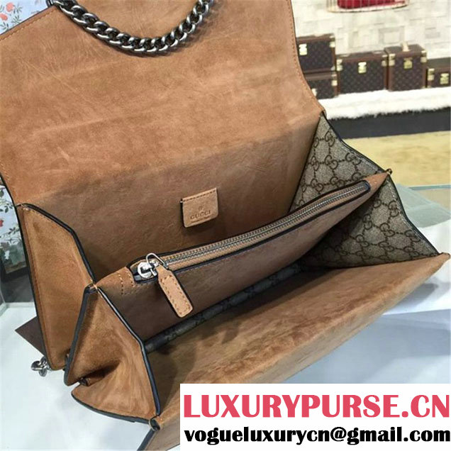 Gucci Dionysus GG Supreme Canvas Butterfly and Flowers Embroidery Large Shoulder Bag Spring Summer 2016 Collection Tan Suede Beige