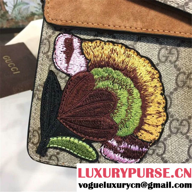 Gucci Dionysus GG Supreme Canvas Butterfly and Flowers Embroidery Large Shoulder Bag Spring Summer 2016 Collection Tan Suede Beige