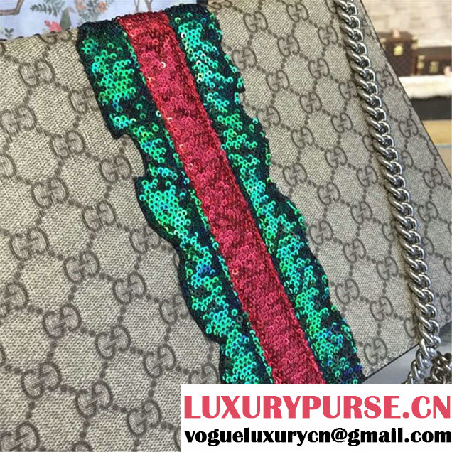 Gucci Dionysus GG Supreme Canvas Shoulder Large Bag with Mouth and Lightening Bolt Appliqué Fall Winter 2016 Collection Beige Suede Beige