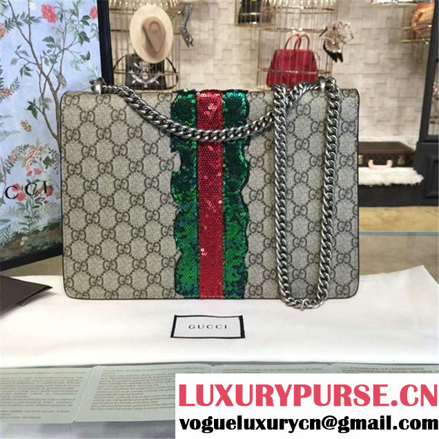 Gucci Dionysus GG Supreme Canvas Shoulder Large Bag with Mouth and Lightening Bolt Appliqué Fall Winter 2016 Collection Beige Suede Beige