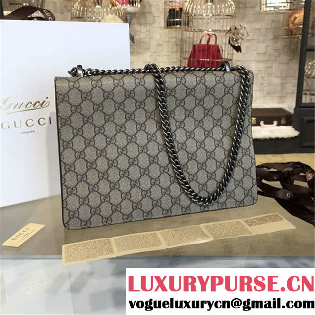 Gucci Dionysus GG Supreme Canvas Shoulder Large Bag with Bee Embroidery Fall Winter 2016 Collection Burgundy Suede Beige