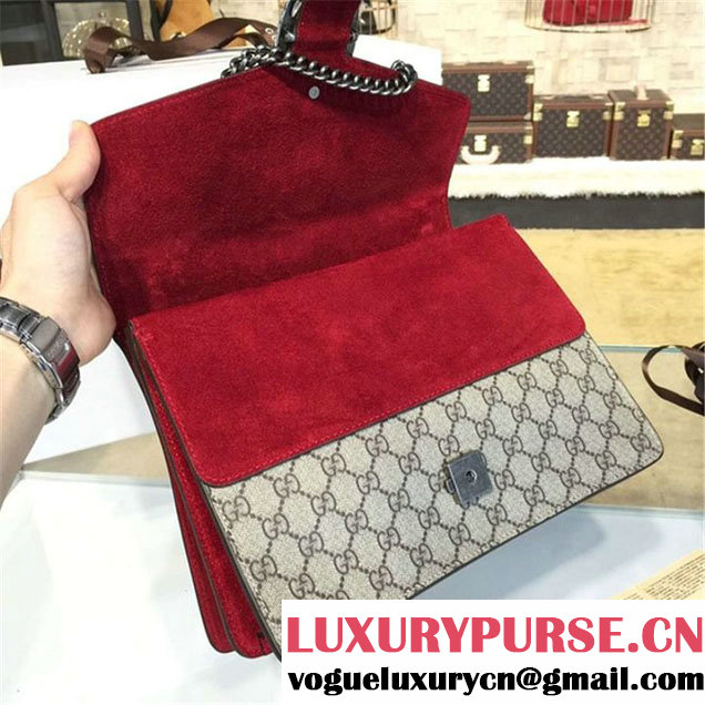 Gucci Dionysus GG Supreme Canvas Shoulder Large Bag with Bee Embroidery Fall Winter 2016 Collection Burgundy Suede Beige