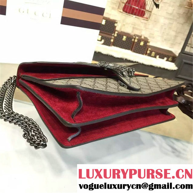 Gucci Dionysus GG Supreme Canvas Shoulder Large Bag with Bee Embroidery Fall Winter 2016 Collection Burgundy Suede Beige