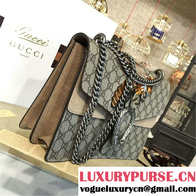 Gucci Dionysus GG Supreme Canvas Shoulder Large Bag with Bee Embroidery Fall Winter 2016 Collection Beige Suede Beige
