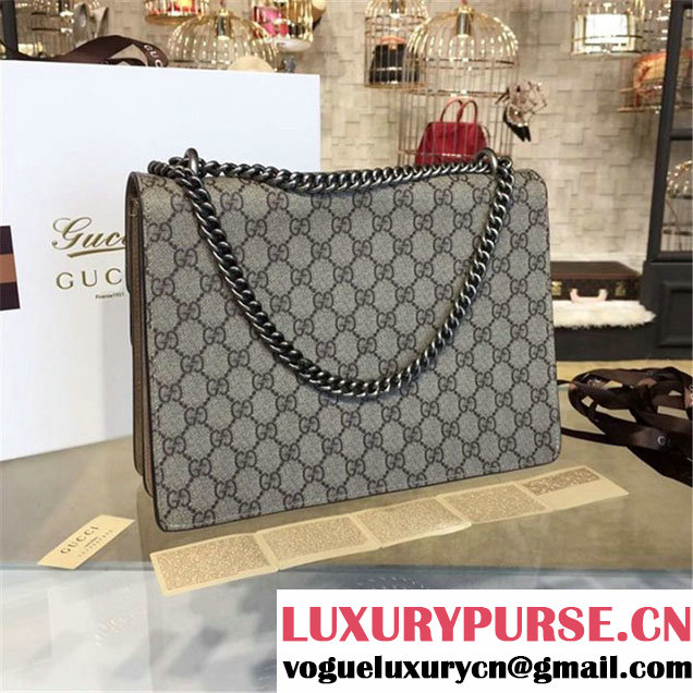 Gucci Dionysus GG Supreme Canvas Shoulder Large Bag with Bee Embroidery Fall Winter 2016 Collection Beige Suede Beige