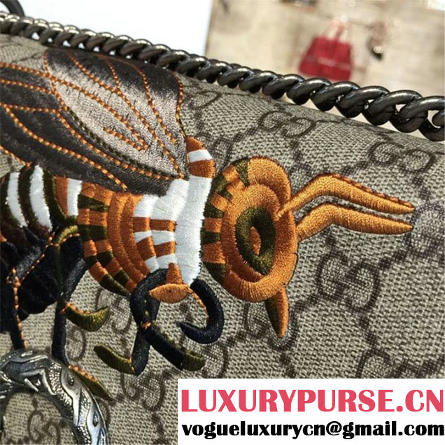 Gucci Dionysus GG Supreme Canvas Shoulder Large Bag with Bee Embroidery Fall Winter 2016 Collection Beige Suede Beige