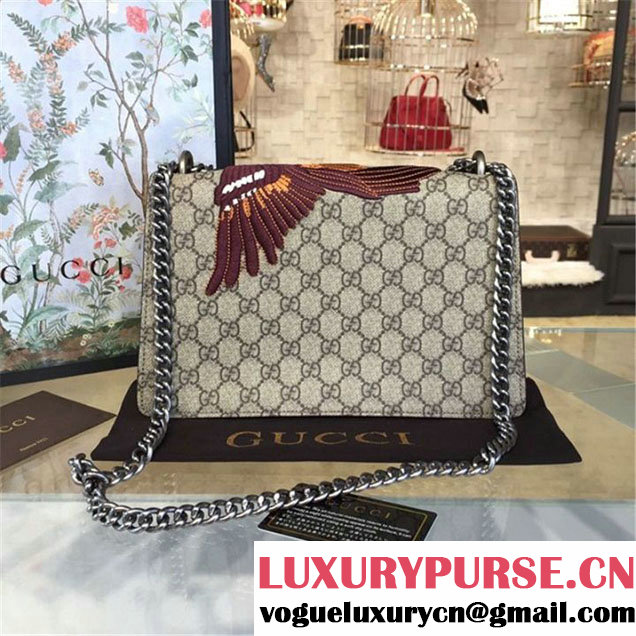 Gucci Dionysus GG Supreme Canvas Shoulder Medium Bag with Bee Embroidery Fall Winter 2016 Collection Purple Suede Beige