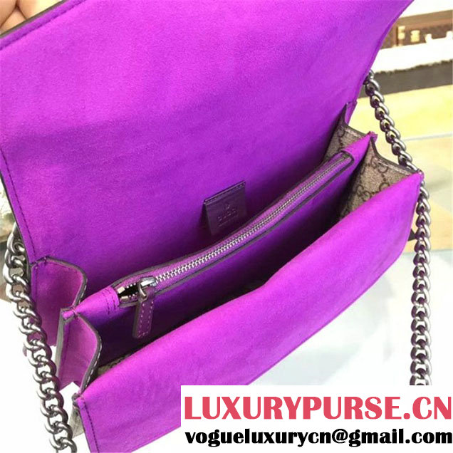 Gucci Dionysus GG Supreme Canvas Shoulder Medium Bag with Bee Embroidery Fall Winter 2016 Collection Purple Suede Beige