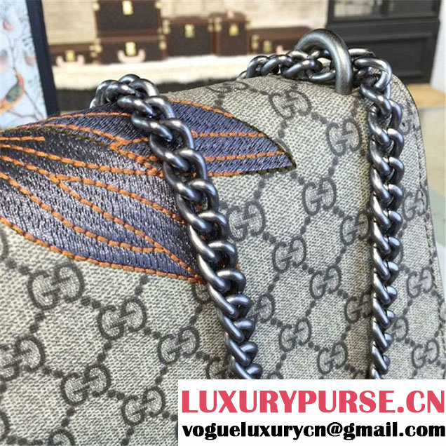 Gucci Dionysus GG Supreme Canvas Shoulder Medium Bag with Bee Embroidery Fall Winter 2016 Collection Brown Suede Beige