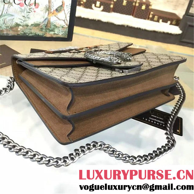 Gucci Dionysus GG Supreme Canvas Shoulder Medium Bag with Bee Embroidery Fall Winter 2016 Collection Brown Suede Beige