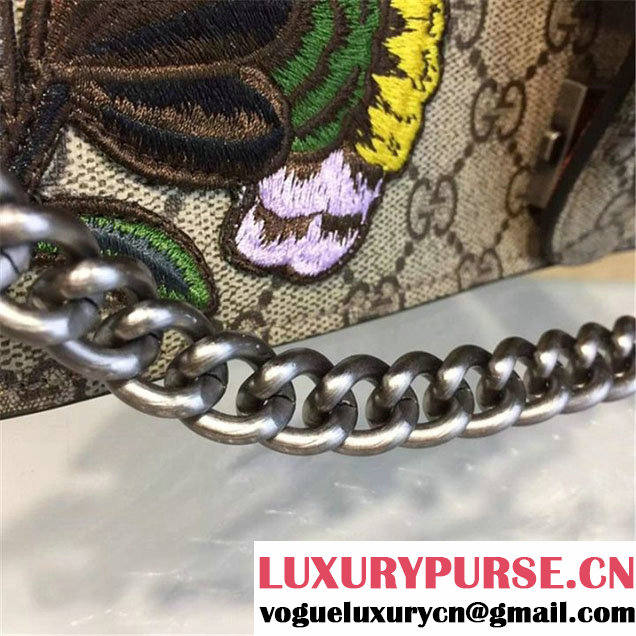 Gucci Dionysus GG Supreme Canvas Butterfly and Flowers Embroidery Medium Shoulder Bag Fall Winter 2016 Collection Orange Suede Beige