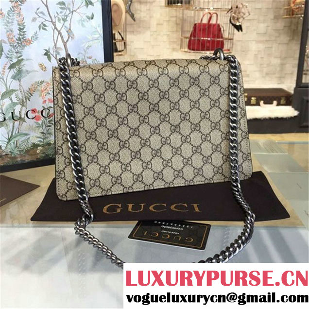 Gucci Dionysus GG Supreme Canvas Butterfly and Flowers Embroidery Medium Shoulder Bag Fall Winter 2016 Collection Brown Suede Beige