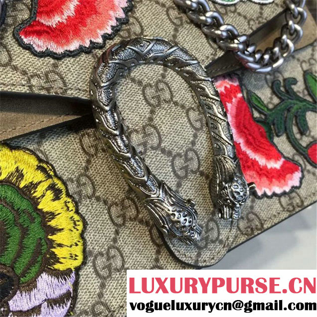 Gucci Dionysus GG Supreme Canvas Butterfly and Flowers Embroidery Medium Shoulder Bag Fall Winter 2016 Collection Beige Suede Beige