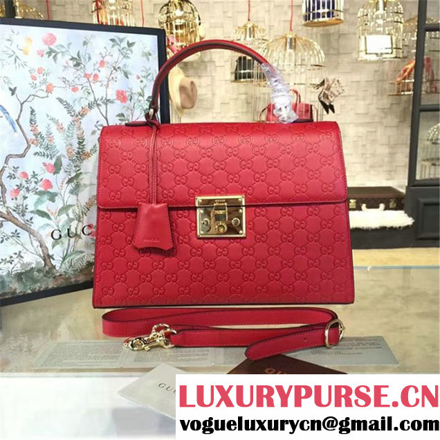 Gucci Padlock Signature Top Handle Leather Bag Fall Winter 2016 Collection Hibiscus Red